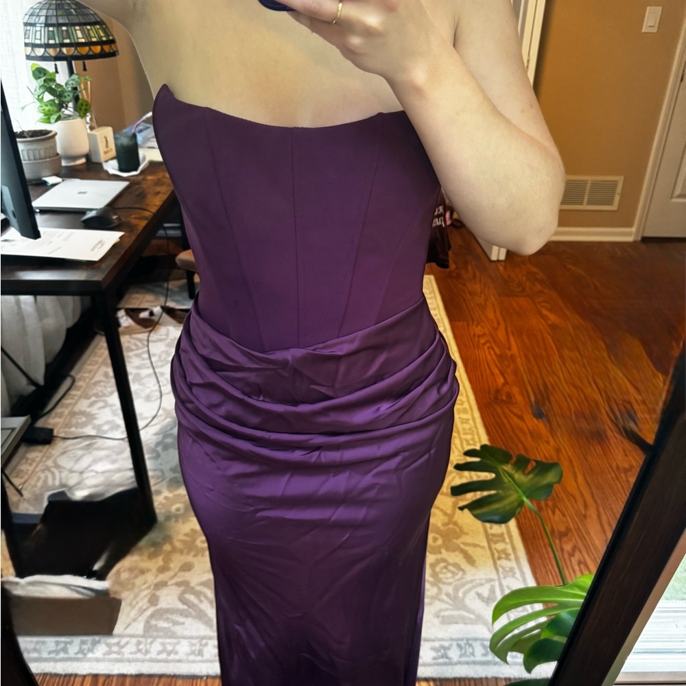 Betsy & Adam Rich Purple Strapless Dress
